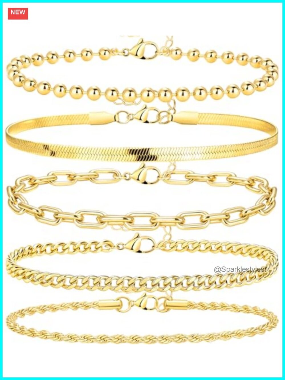 14K Gold Plated Stack Anklets Set for Women Waterproof 10"+2" Large Ankle